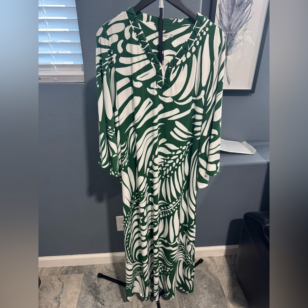 Chico's Green and White Patterned Dress